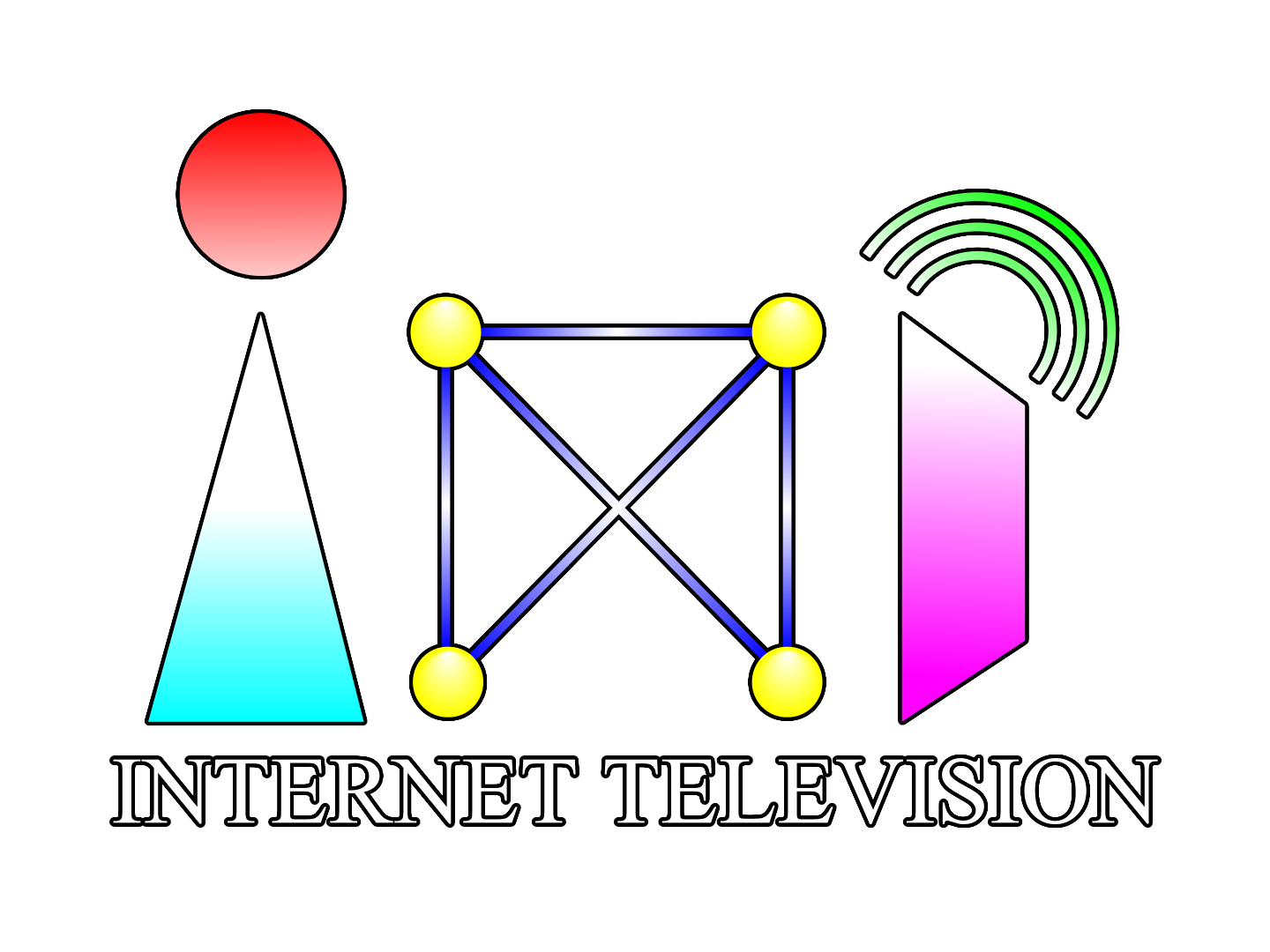 My logo for internet television, shapes in several gradient colors representing the acronym 'int'