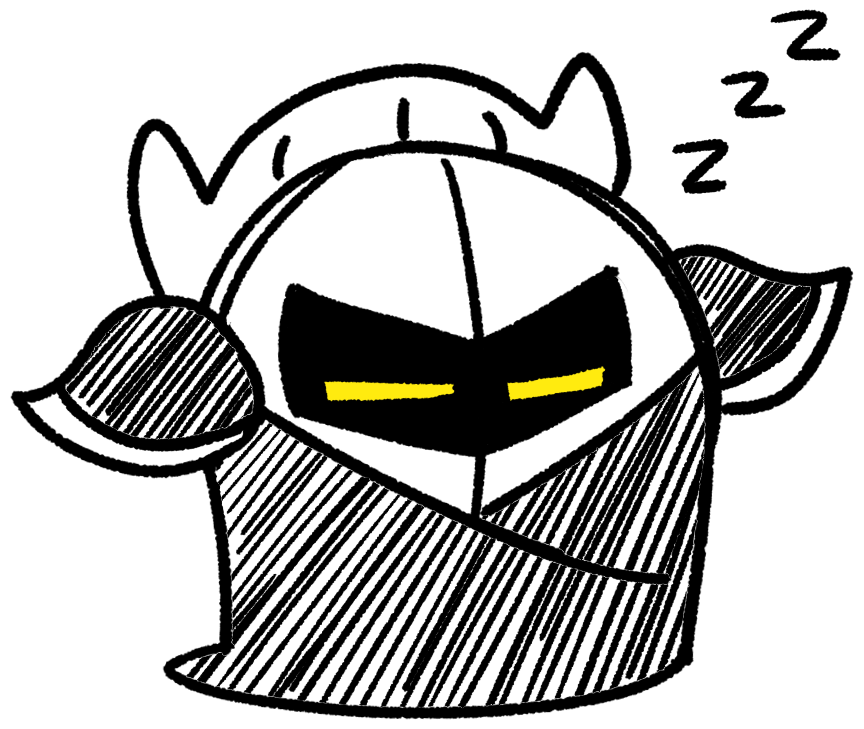 Stylized drawing of a sleepy Meta Knight from the Kirby series