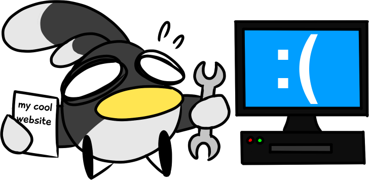 Drawing of my birb sona, struggling to program their cool new website